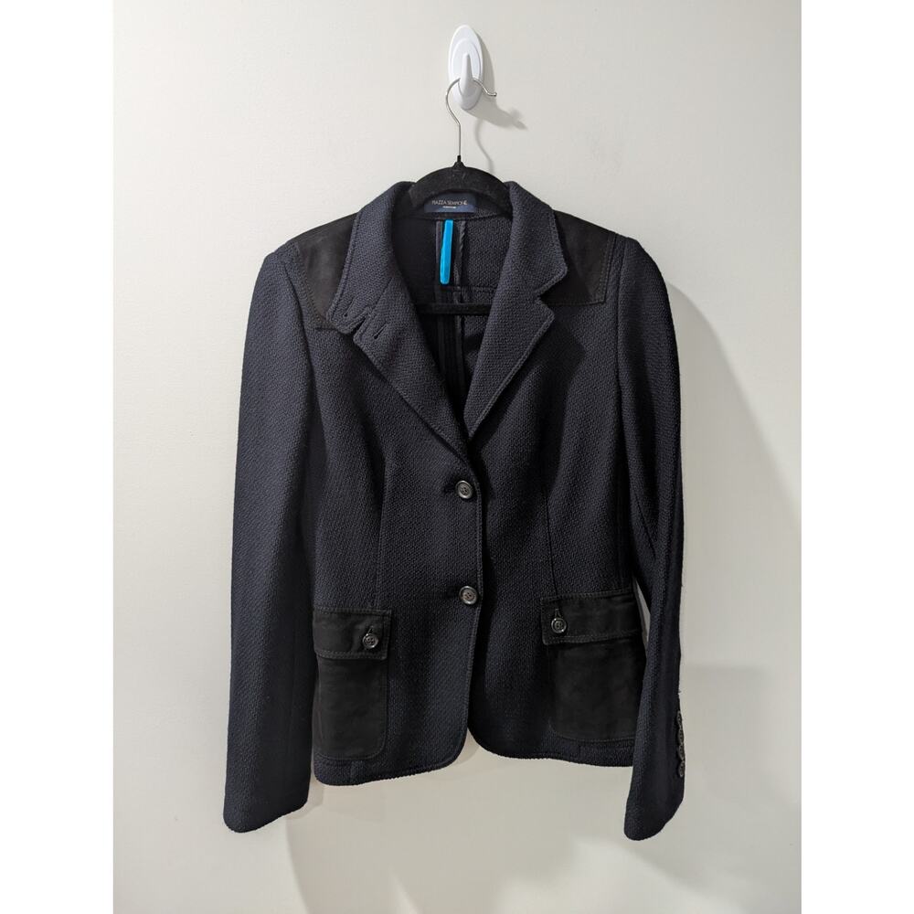 Piazza Sempione Navy Textured Wool Blazer Jacket